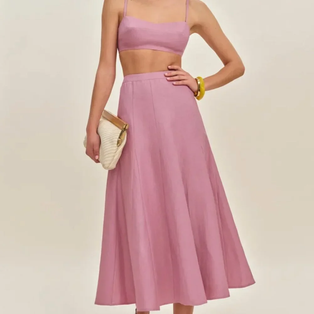 Reformation Jori Linen Two Piece Pink - Size 4